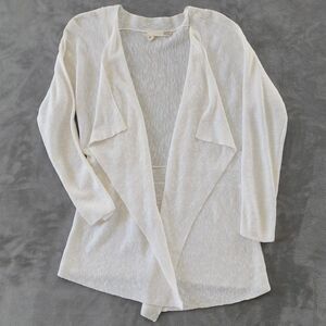 Eileen Fisher Linen Cotton Blend Open Drape Cardigan Women's Medium Minimalist